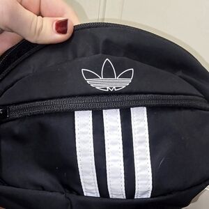 Adidas Men's Black Belt Bag with White Stripes